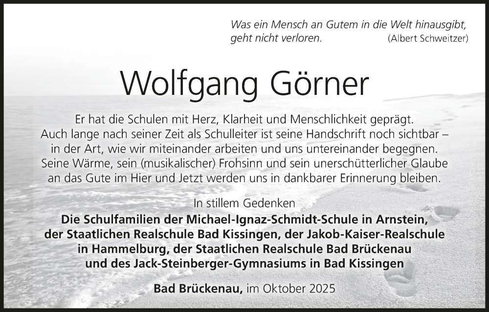  Traueranzeige für Wolfgang Görner vom 31.10.2025 aus MGO