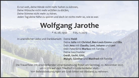 Anzeige von Wolfgang Jarothe von MGO