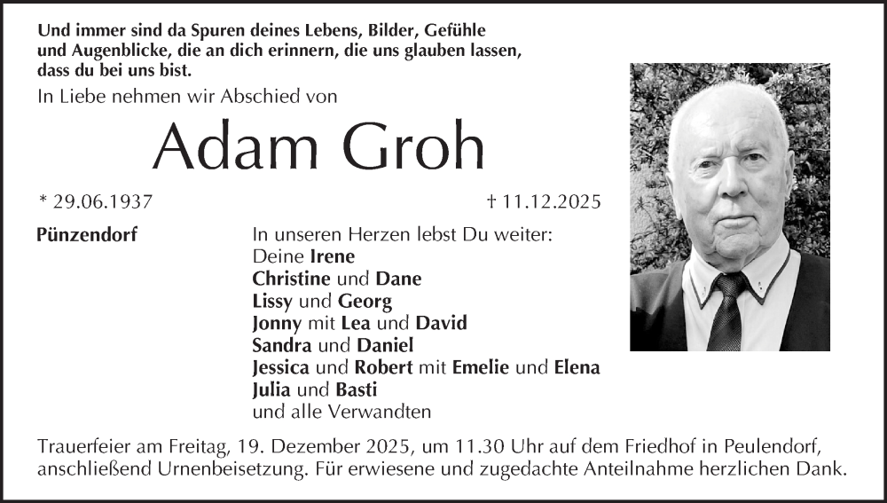  Traueranzeige für Adam Groh vom 13.12.2025 aus MGO