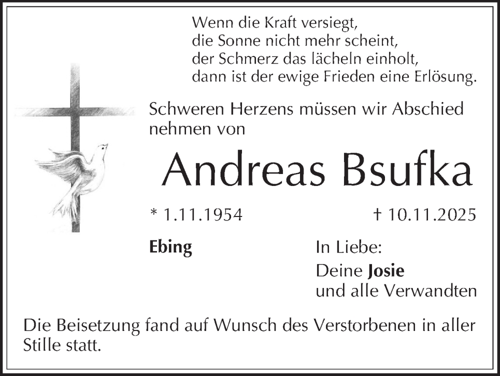  Traueranzeige für Andreas Bsufka vom 06.12.2025 aus MGO