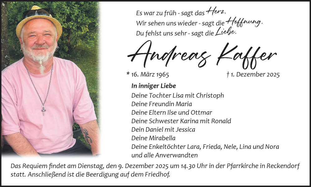  Traueranzeige für Andreas Kaffer vom 06.12.2025 aus MGO