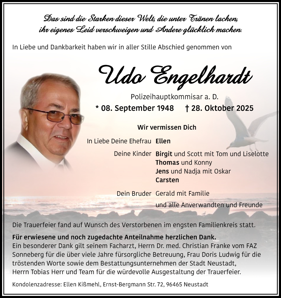  Traueranzeige für Udo Engelhardt vom 03.12.2025 aus 