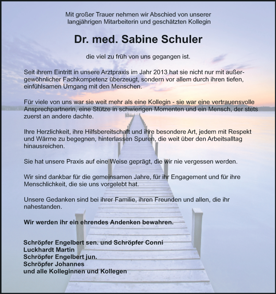  Traueranzeige für Sabine Schuler vom 29.11.2025 aus MGO