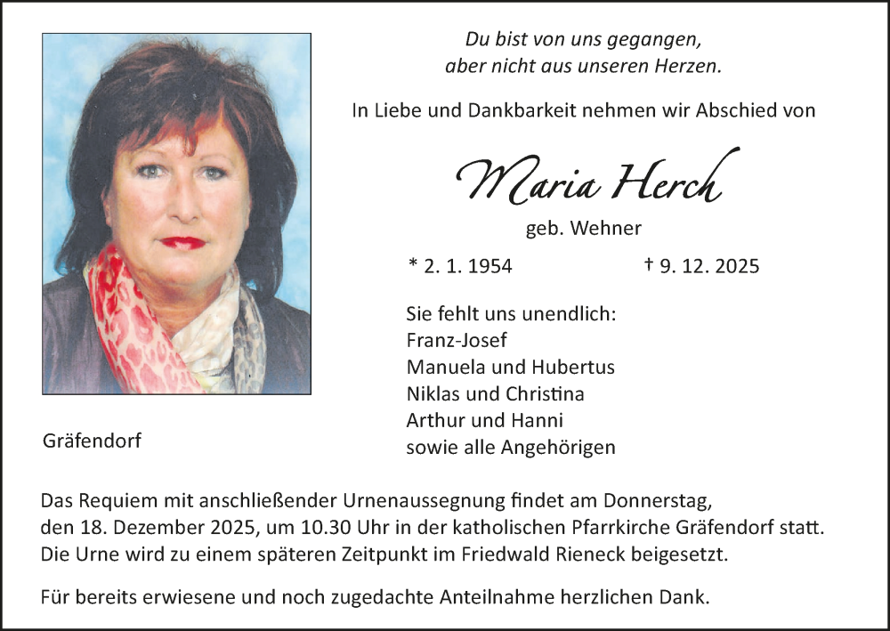  Traueranzeige für Daria Horch vom 13.12.2025 aus MGO