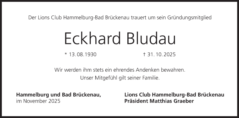  Traueranzeige für Eckhard Bludau vom 06.12.2025 aus MGO
