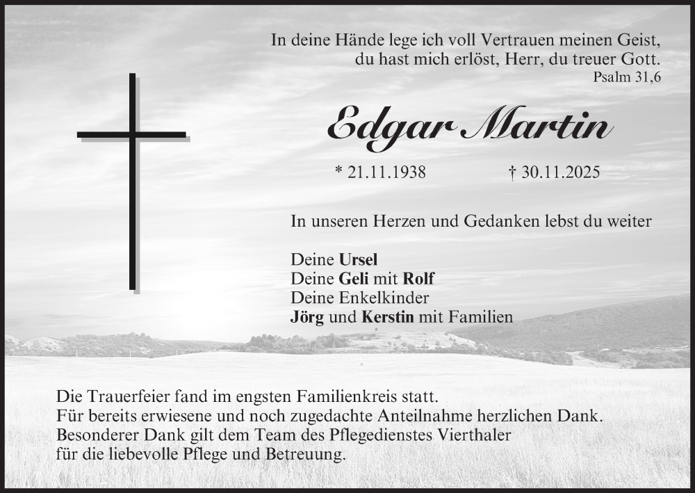  Traueranzeige für Edgar Martin vom 18.12.2025 aus MGO