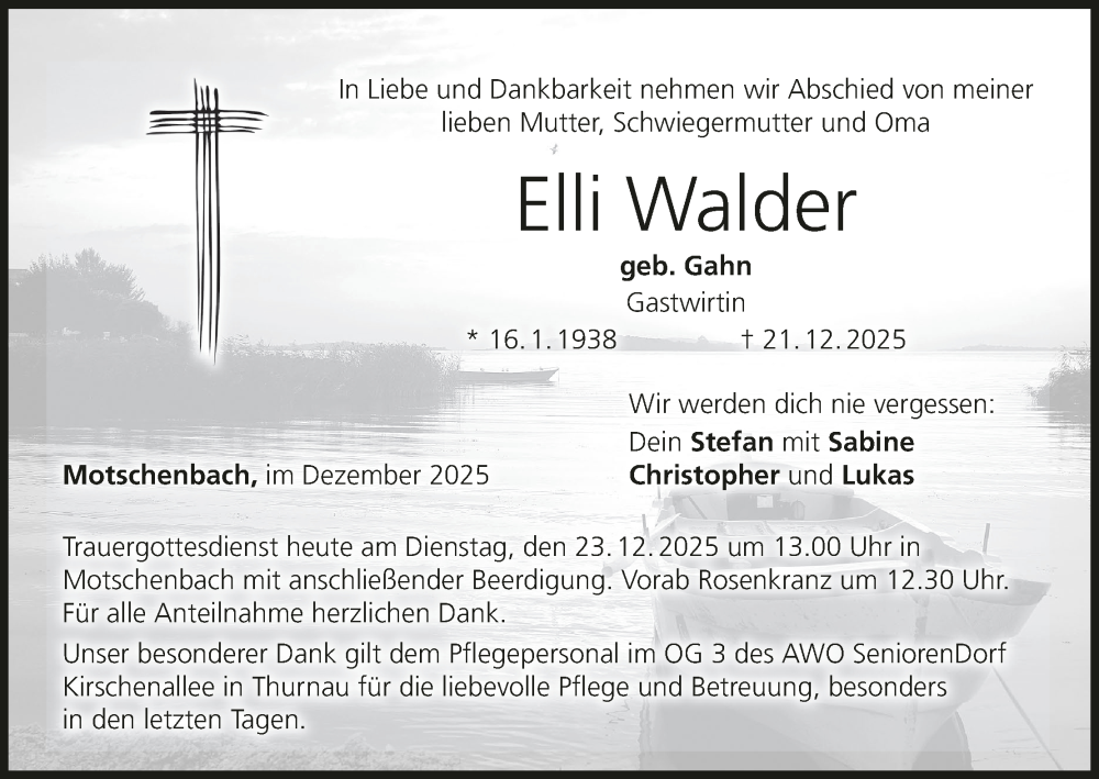  Traueranzeige für Elli Walder vom 23.12.2025 aus MGO