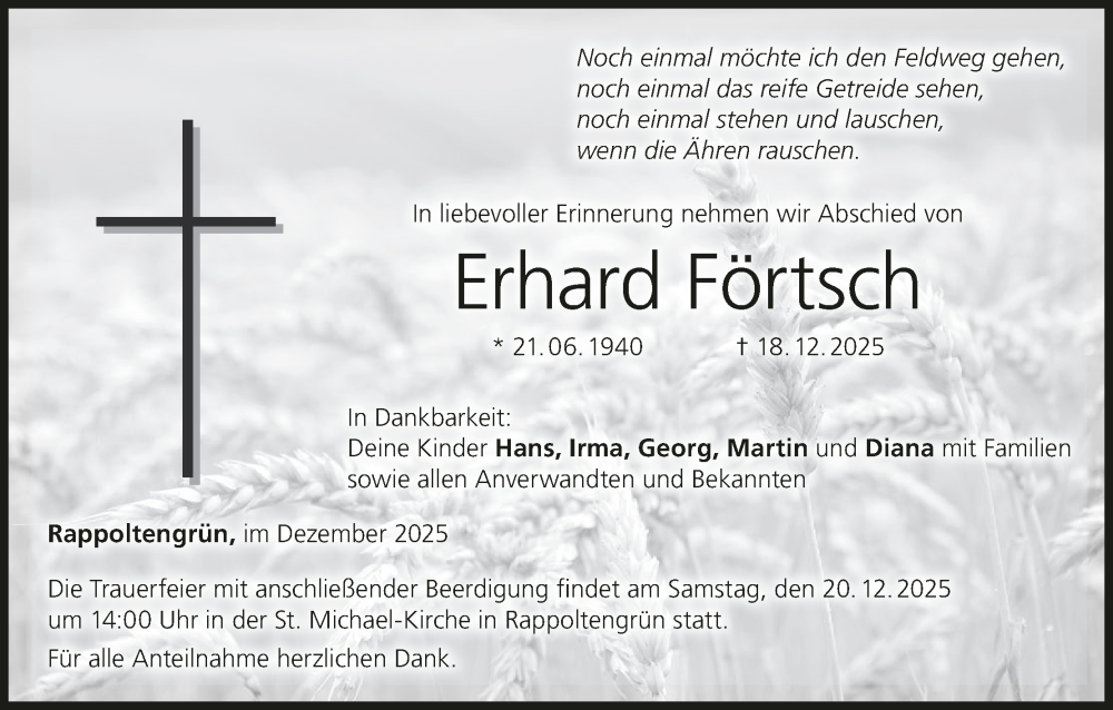  Traueranzeige für Erhard Förtsch vom 19.12.2025 aus MGO