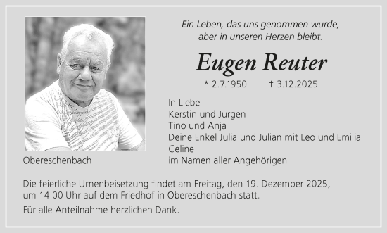 Anzeige von Eugen Reuter von MGO