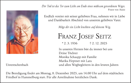 Anzeige von Franz Josef Seitz von MGO