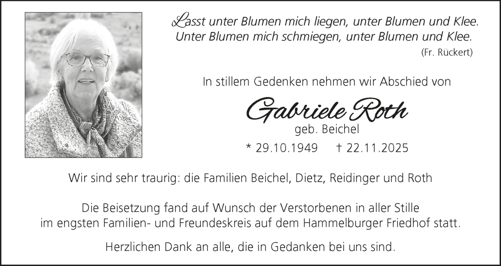 Traueranzeige für Gabriele Roth vom 13.12.2025 aus MGO