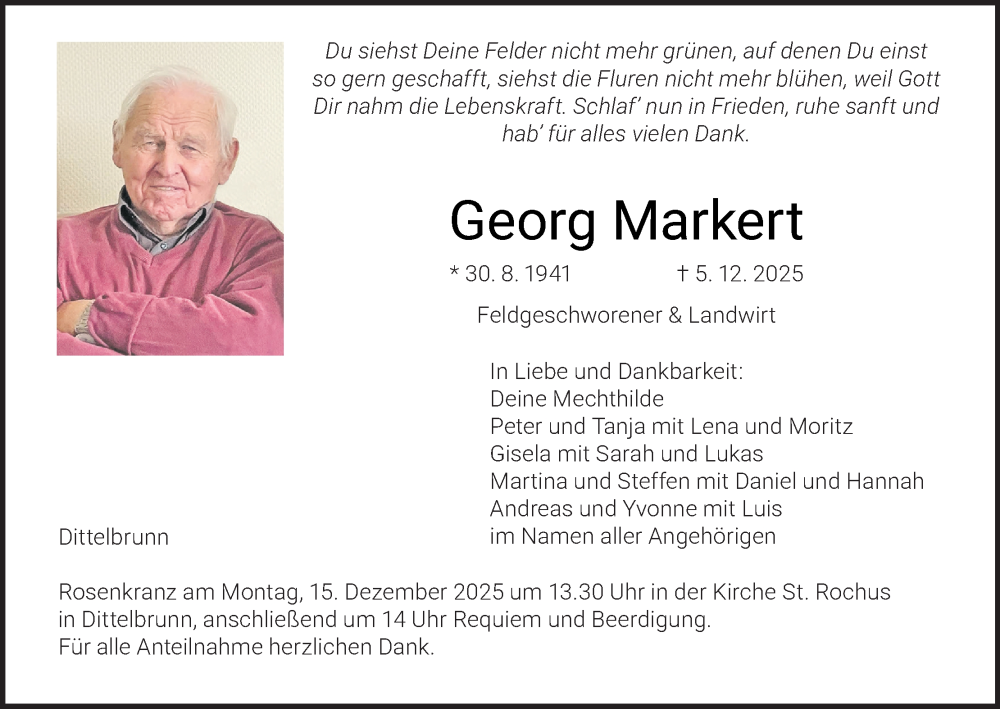  Traueranzeige für Georg Markert vom 11.12.2025 aus MGO