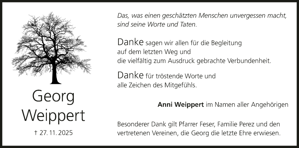  Traueranzeige für Georg Weippert vom 24.12.2025 aus MGO
