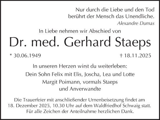 Anzeige von Gerhard Staeps von MGO