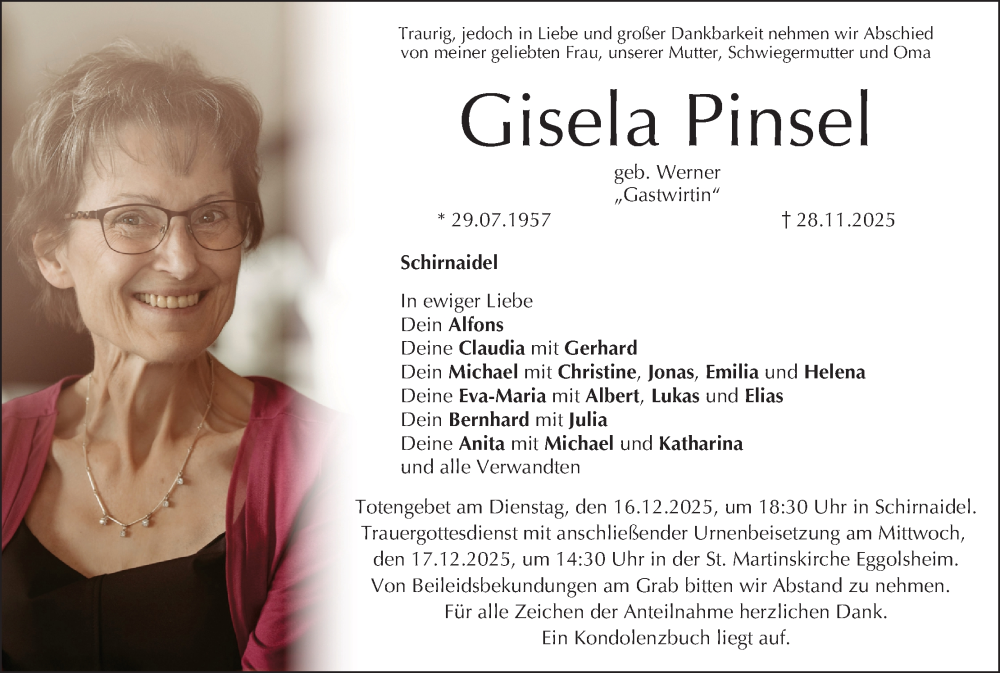  Traueranzeige für Gisela Pinsel vom 13.12.2025 aus MGO