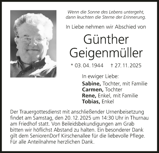 Anzeige von Günther Geigenmüller von MGO
