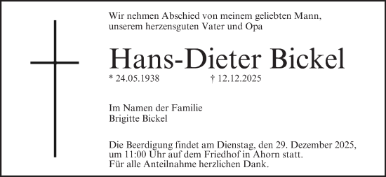 Anzeige von Hans-Dieter Bickel von MGO