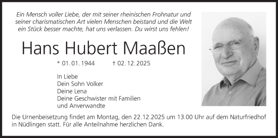 Anzeige von Hans Hubert Maaßen von MGO