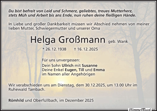 Anzeige von Helga Großmann von MGO