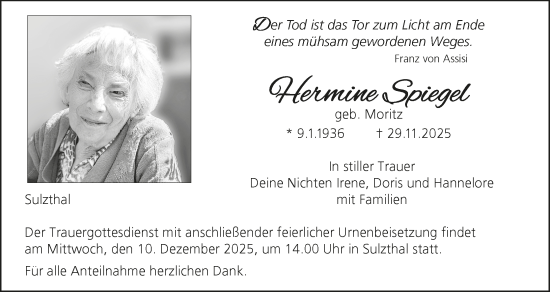 Anzeige von Hermine Spiegel von MGO