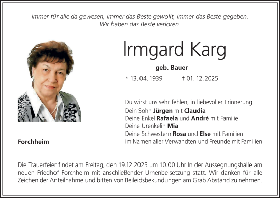 Anzeige von Irmgard Karg von MGO