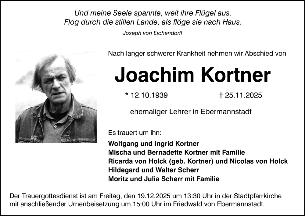  Traueranzeige für Joachim Kortner vom 13.12.2025 aus MGO