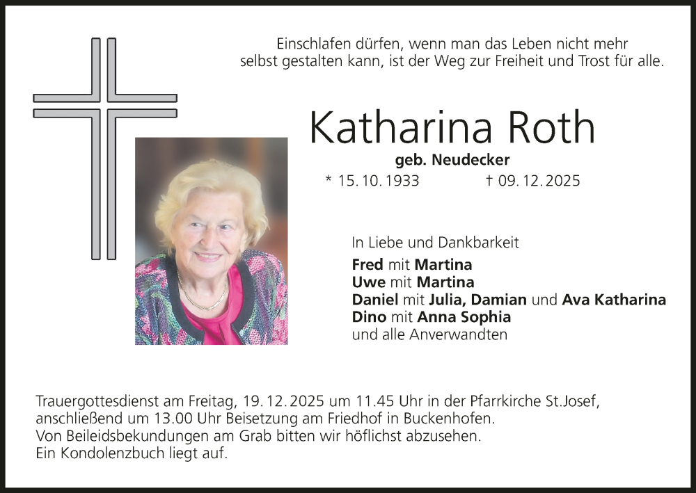  Traueranzeige für Katharina Roth vom 17.12.2025 aus MGO