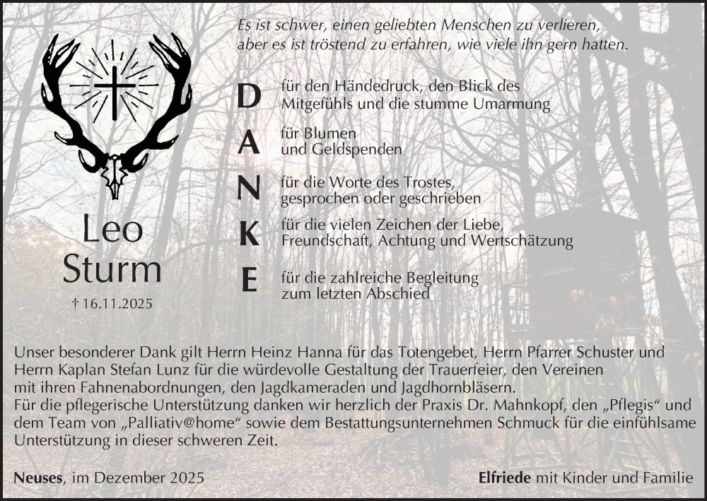  Traueranzeige für Leo Sturm vom 20.12.2025 aus MGO