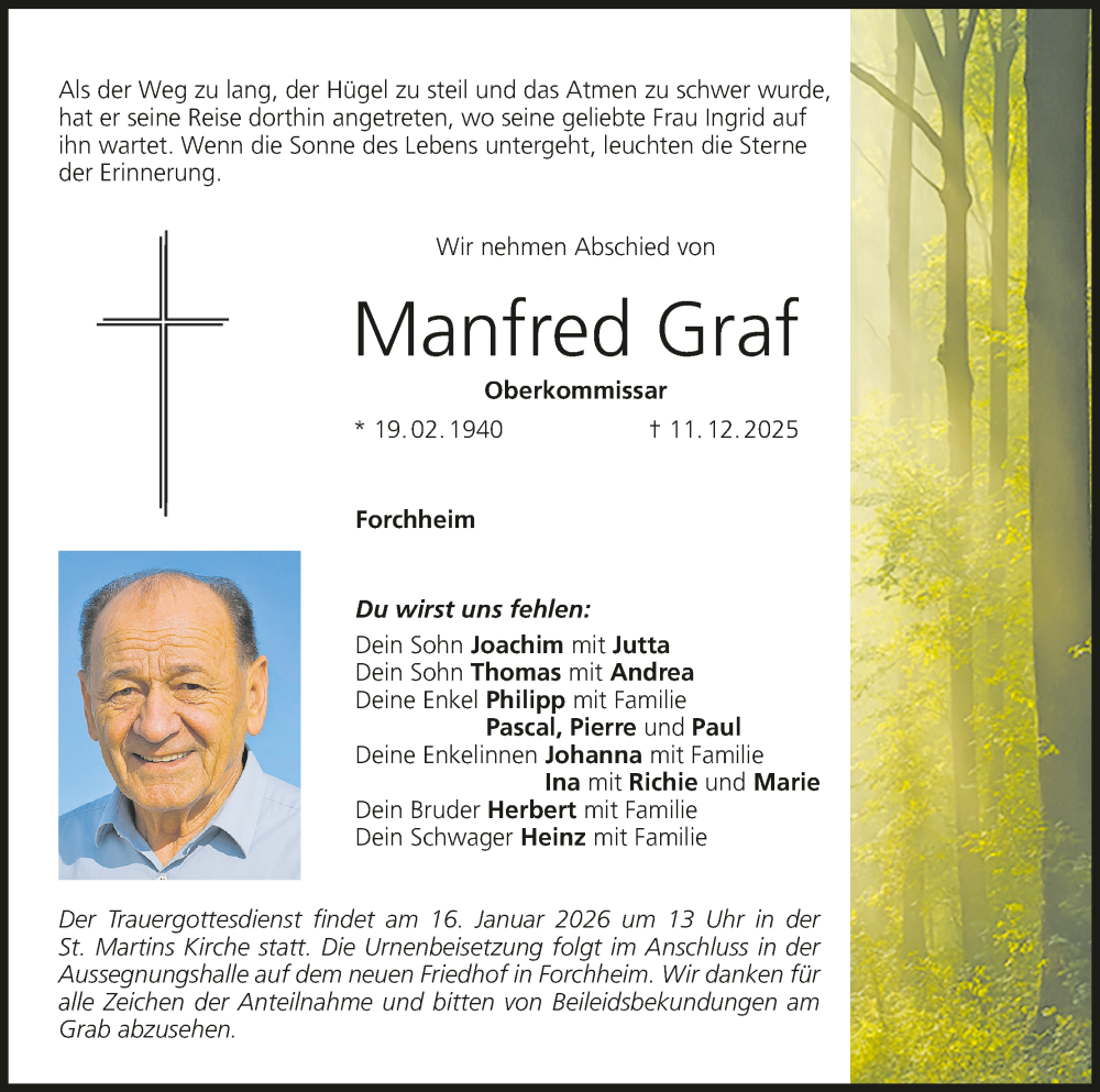  Traueranzeige für Manfred Graf vom 20.12.2025 aus MGO
