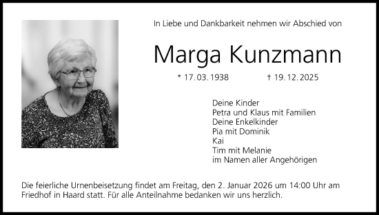 Anzeige von Marga Kunzmann von MGO