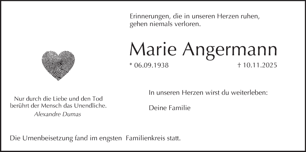  Traueranzeige für Marie Angermann vom 04.12.2025 aus MGO