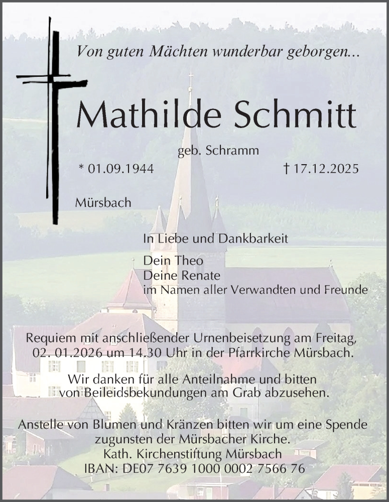  Traueranzeige für Mathilde Schmitt vom 27.12.2025 aus MGO