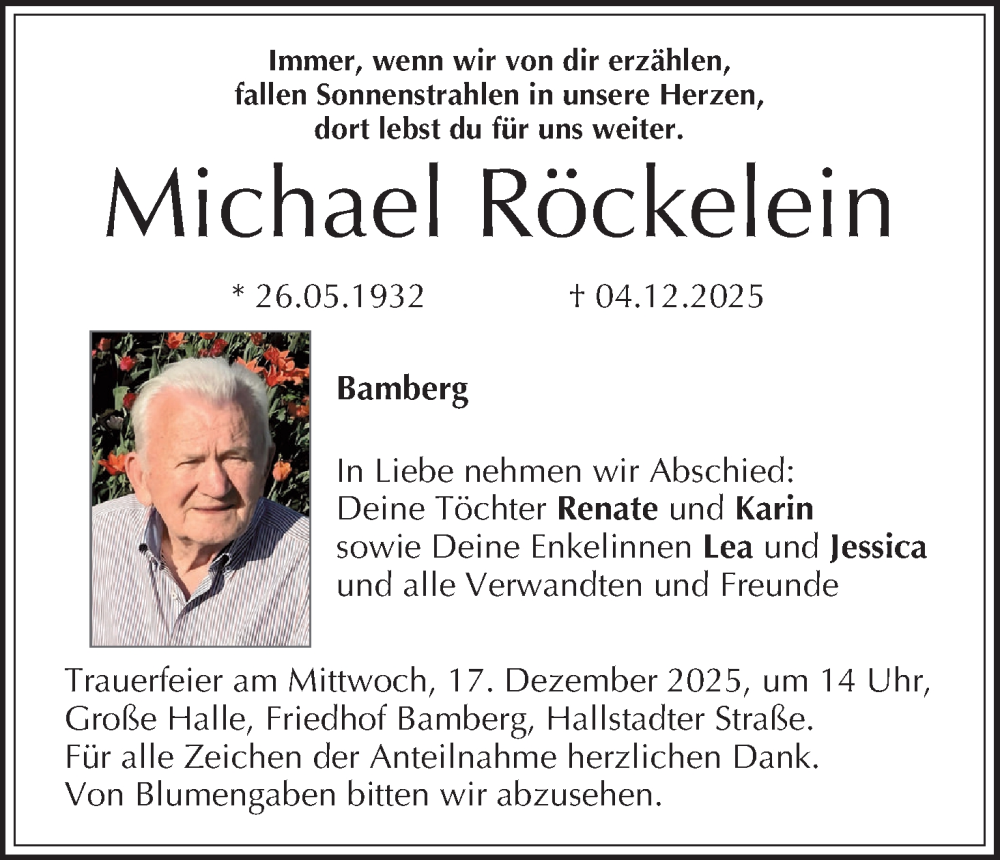  Traueranzeige für Michael Röckelein vom 13.12.2025 aus MGO