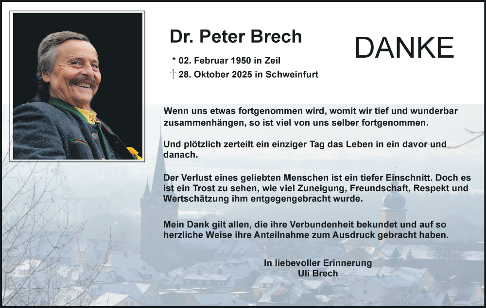  Traueranzeige für Peter Brech vom 06.12.2025 aus MGO