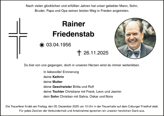 Anzeige von Rainer Friedenstab von MGO