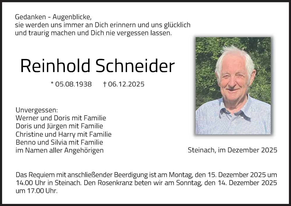  Traueranzeige für Reinhold Schneider vom 11.12.2025 aus MGO