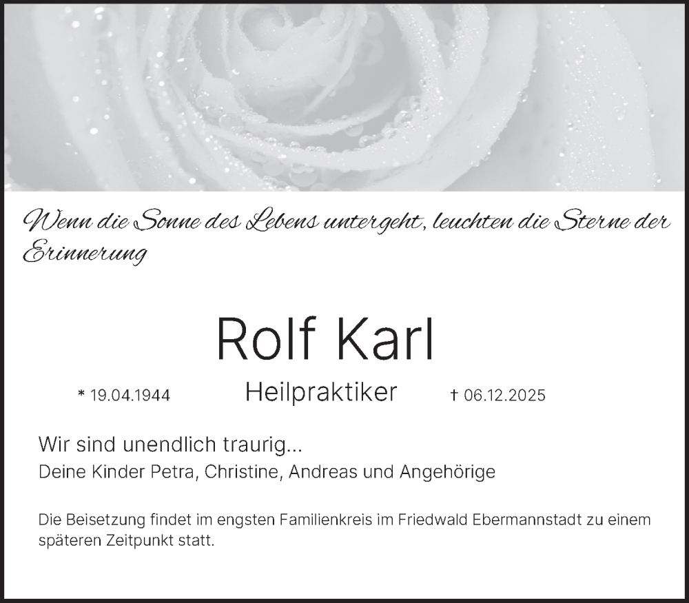  Traueranzeige für Rolf Karl vom 27.12.2025 aus MGO