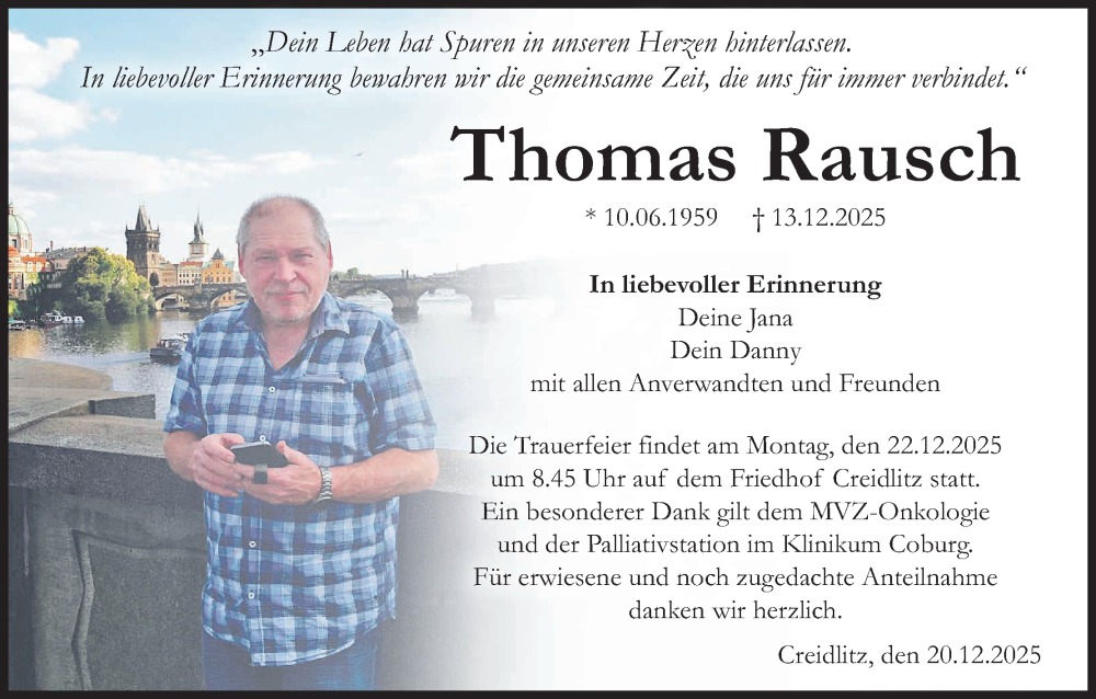 Traueranzeige für Thomas Rausch vom 20.12.2025 aus MGO