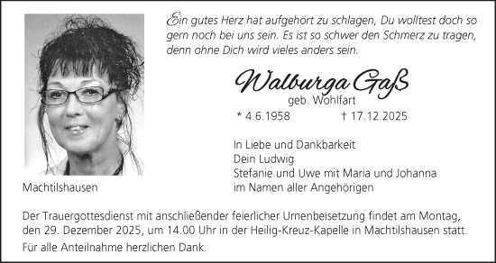 Anzeige von Walburga Gaß von MGO