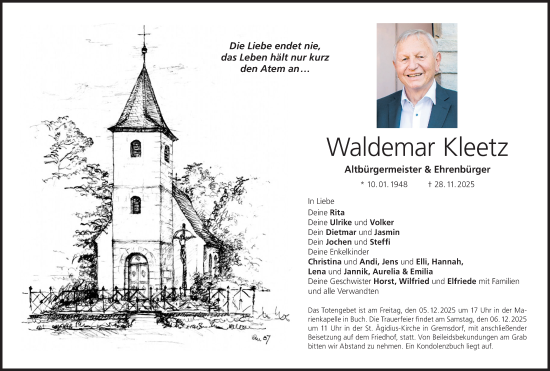 Anzeige von Waldemar Kleetz von MGO