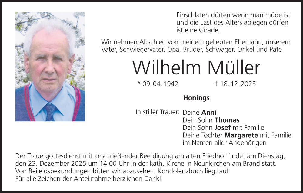  Traueranzeige für Wilhelm Müller vom 20.12.2025 aus MGO