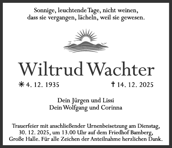 Anzeige von Wiltrud Wachter von MGO