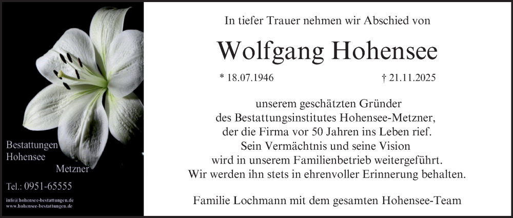  Traueranzeige für Wolfgang Hohensee vom 06.12.2025 aus MGO