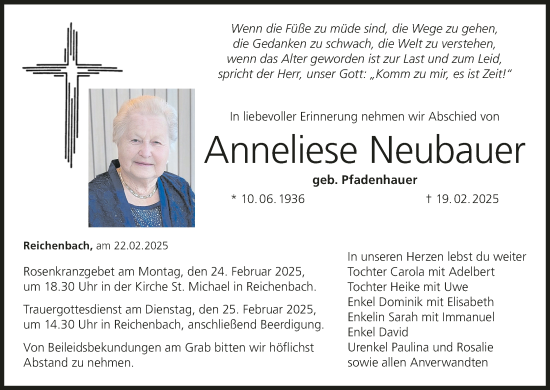 Anzeige von Anneliese Neubauer von MGO