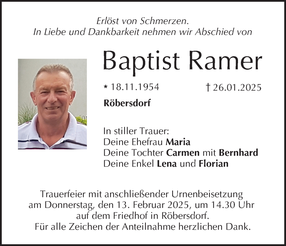  Traueranzeige für Baptist Ramer vom 08.02.2025 aus MGO