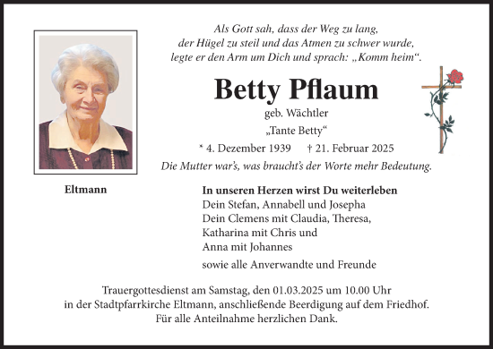 Anzeige von Betty Pflaum von MGO