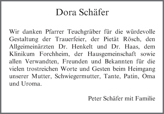 Anzeige von Dora Schäfer von MGO