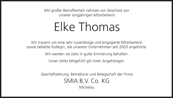 Anzeige von Elke Thomas von MGO