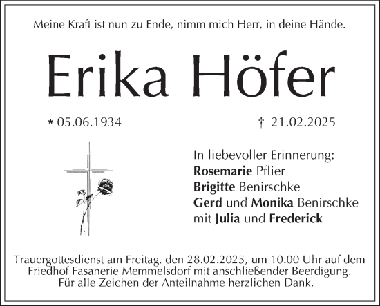 Anzeige von Erika Höfer von MGO