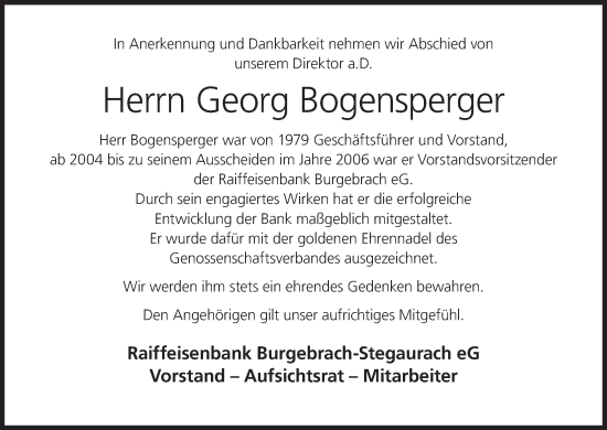 Anzeige von Georg Bogensperger von MGO